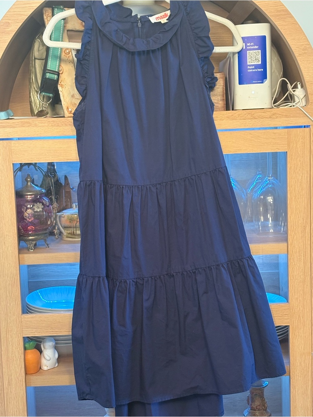 Mazik Navy Tiered Ruffle Neck Midi Dress